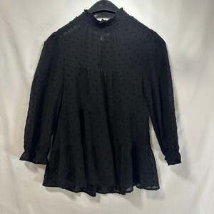 Monteau Los Angeles Black Textured Dot Long Sleeve Tunic Top Size S